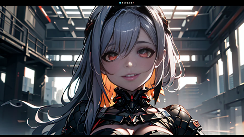 ((Best quality)), ((masterpiece)), (detailed:1.4), 3D, an image of a beautiful cyberpunk female, Yandere , Yandere Face , Trance , Trance Eyes , yameroyandere , constricted pupils , yandere , empty eyes . shaded face , crazy eyes , glowing red eyes , crazy smile , Marian , long silver hair , Black Dress , Red Eyes, Black undercloth, large breasts, HDR (High Dynamic Range),Ray Tracing,NVIDIA RTX,Super-Resolution,Unreal 5,Subsurface scattering,PBR Texturing,Post-processing,Anisotropic Filtering,Depth-of-field,Maximum clarity and sharpness,Multi-layered textures,Albedo and Specular maps,Surface shading,Accurate simulation of light-material interaction,Perfect proportions,Octane Render,Two-tone lighting,Wide aperture,Low ISO,White balance,Rule of thirds,8K RAW,