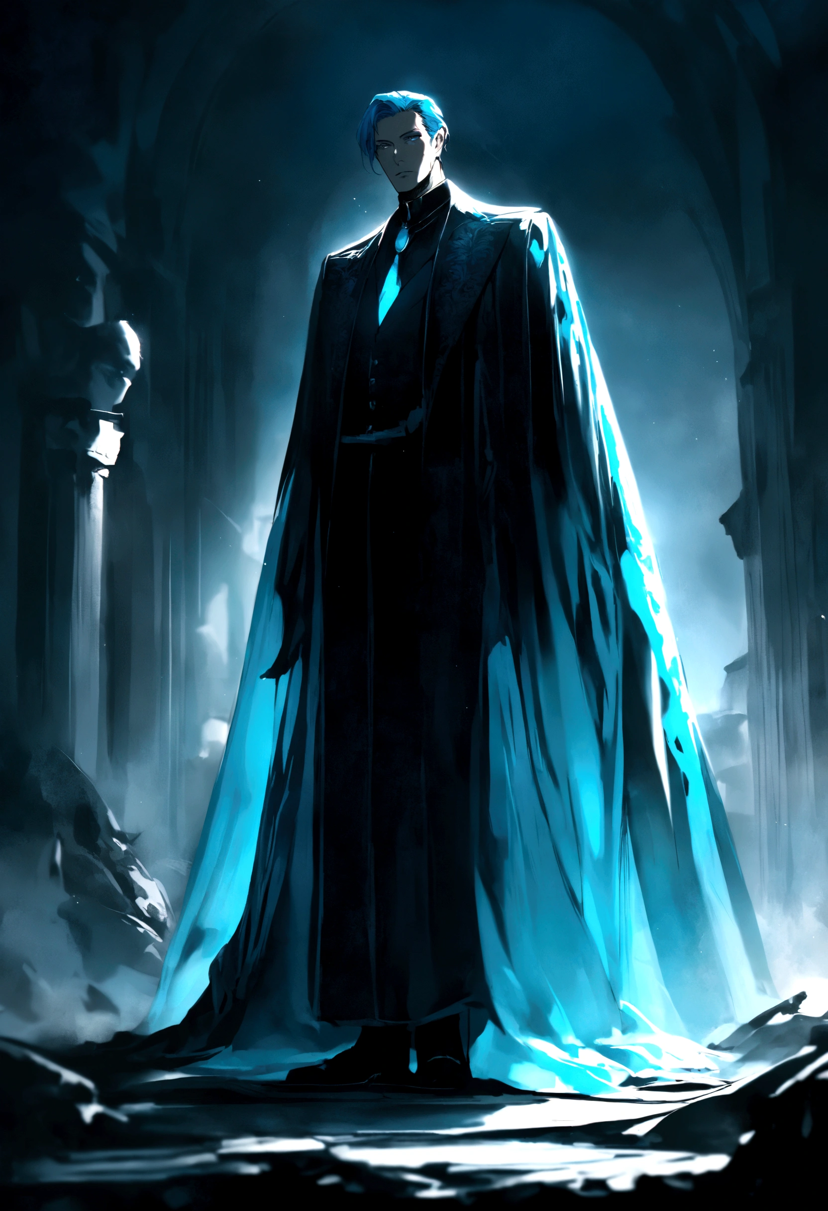 Tall man would have turquoise blue hair and would wear black clothing..