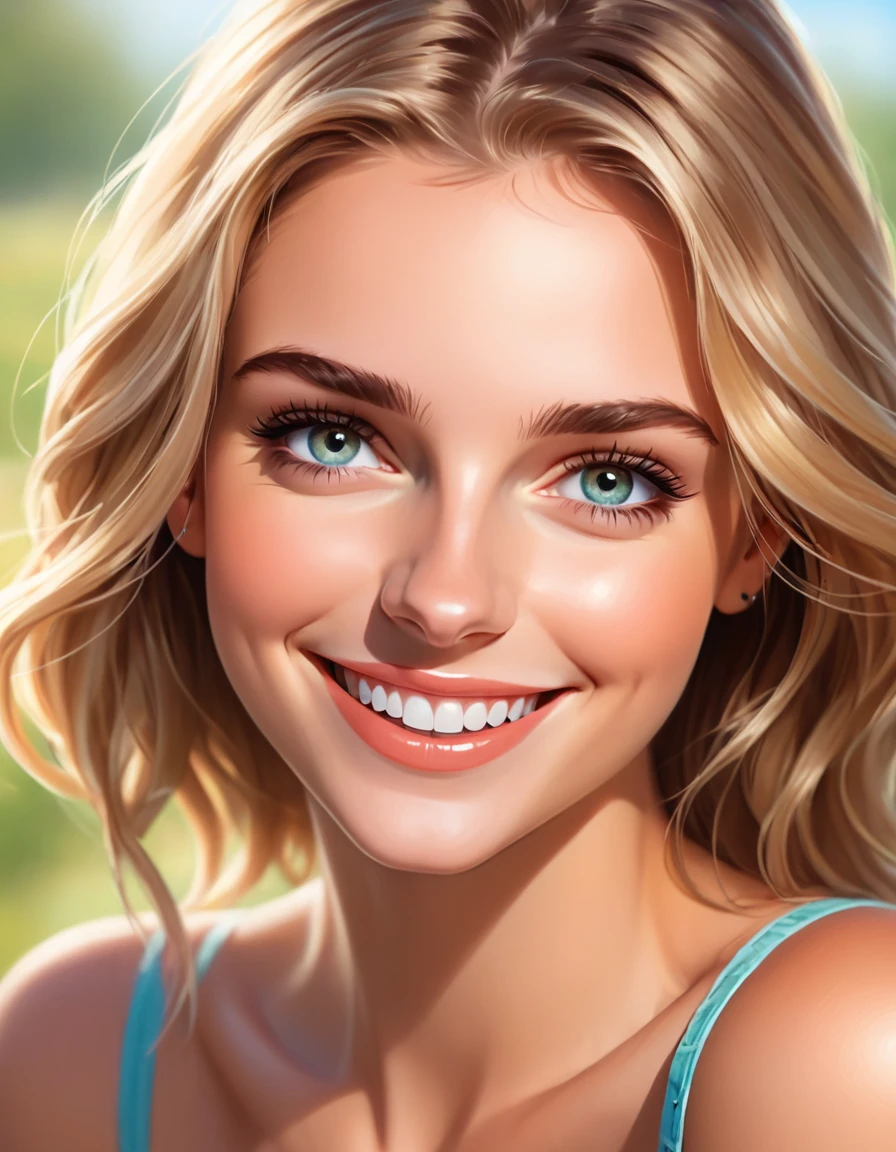 a young woman, smile on her face ,fine details