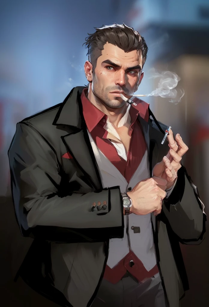 arafed image of a man in a suit smoking a cigarette, gta chinatowon art style, style of gta v artworks, gta iv art style, as the protagonist of gta 5, gta art style, gta art, gta vice city style art, gta artstyle, as a character from gtav, 2d game art gta5 cover, gta character