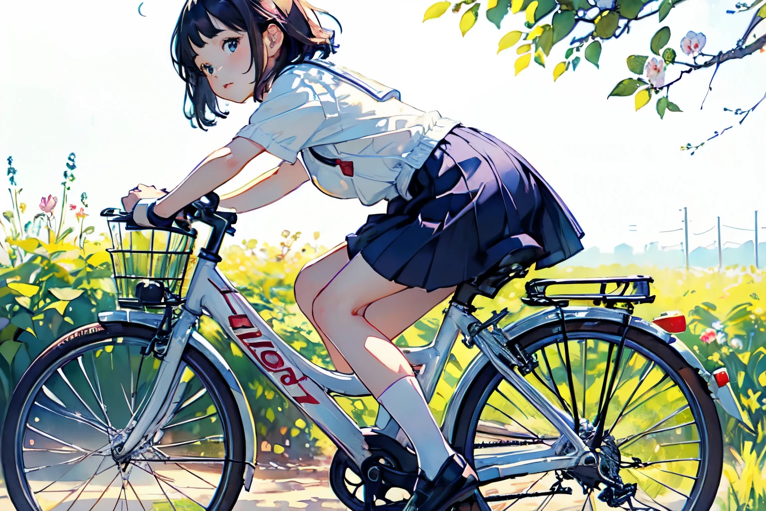 (Highest quality、masterpiece)、(5 year old girl riding a bicycle)、(Assisting Dad:1.2)、(Children's bicycles、whole)、(From the side)、(Cute face)、short hair、White clothes、shoes、(No background)、White Background、Blur the background、(Watercolor of singer Sargent)、Impressionist style painting、