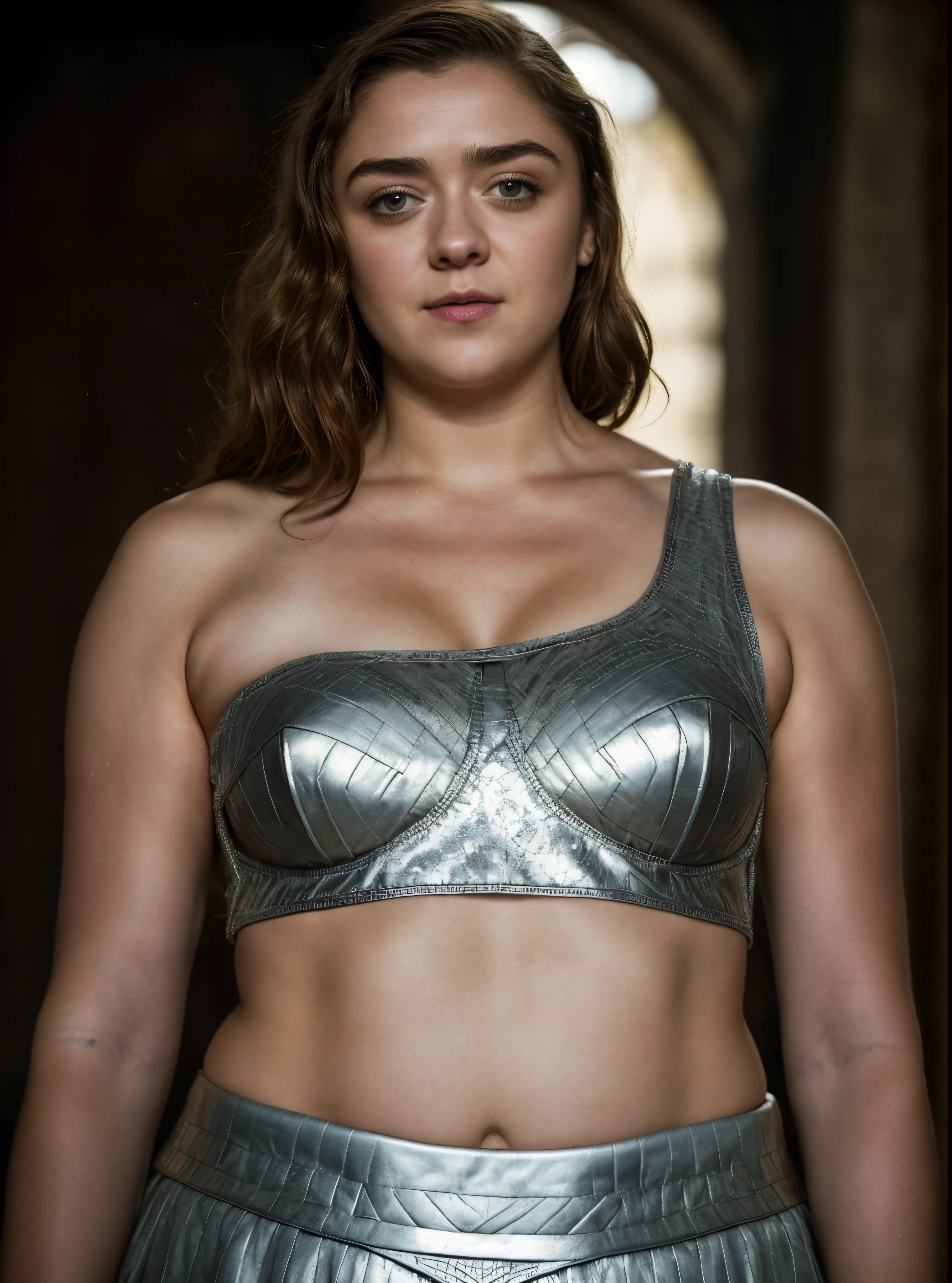 Foto RAW, Arya Stark, Stunning Beauty, Ravishing, Enchantress, Extremely gorgeous lady, Arya Stark PLAYED BY MAISIE WILLIAMS, Queen Arya Stark, she a mature woman now, milf, sexy mediaeval battle dress, gladiator woman, body, 40 years old Woman, Roman slave dress, cotton dress, busty mediaeval costumes, body revealing costumes, perky breast, big natural breast, erotic costumes, lusty physique, seductive figure can capture every people's attention, Game of thrones costumes, revealing captivating figure, Mediaeval costumes, revealing clothes, A tomboy, she would rather fence than dance, warrior queen , game of thrones screen caps, Game of Thrones Series, (pele altamente detalhada: 1.2), 8k UHD, DSLR, soft-lighting, alta qualidade, grain of film, Fujifilm XT3, flawless picture, highly detailed, detailed Beauty, intricate, 32k, sharp picture,