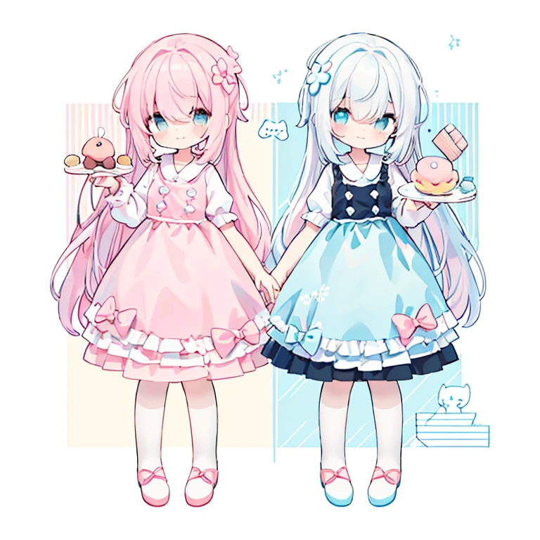 (PastelColors:1.5)、(Cute illustration:1.5)、(1 girl:1.0)、hair between eye、 hair between eye, 1 girl、full body Esbian、depth of fields、Deformed Character、Mini Character Girl、loose、Potato、Pale dull color、White Standard、Stretch out both hands、short limbs、Cute smile、Intriguing desire for asylum、Loose world、one girls、Deformed illustration、Mini Character Illustration、(Only one girl:1.4)、(Standing picture:1.2)、White hair、White and pink girl、White and light blue girl