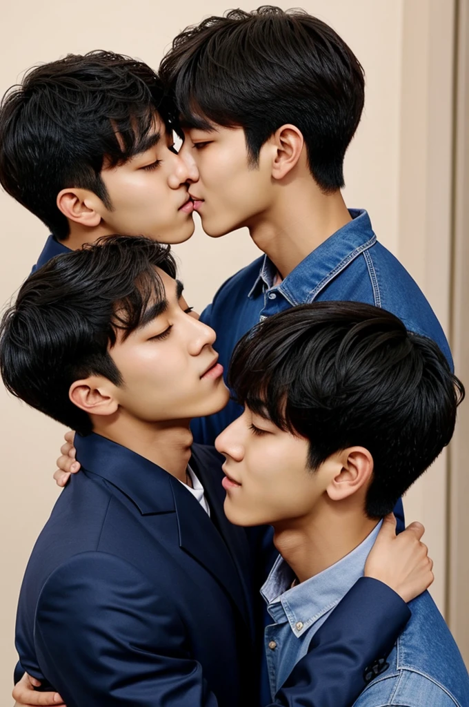 Wonwoo from  with Mingyu from seventeen kissing each other on the mouth 