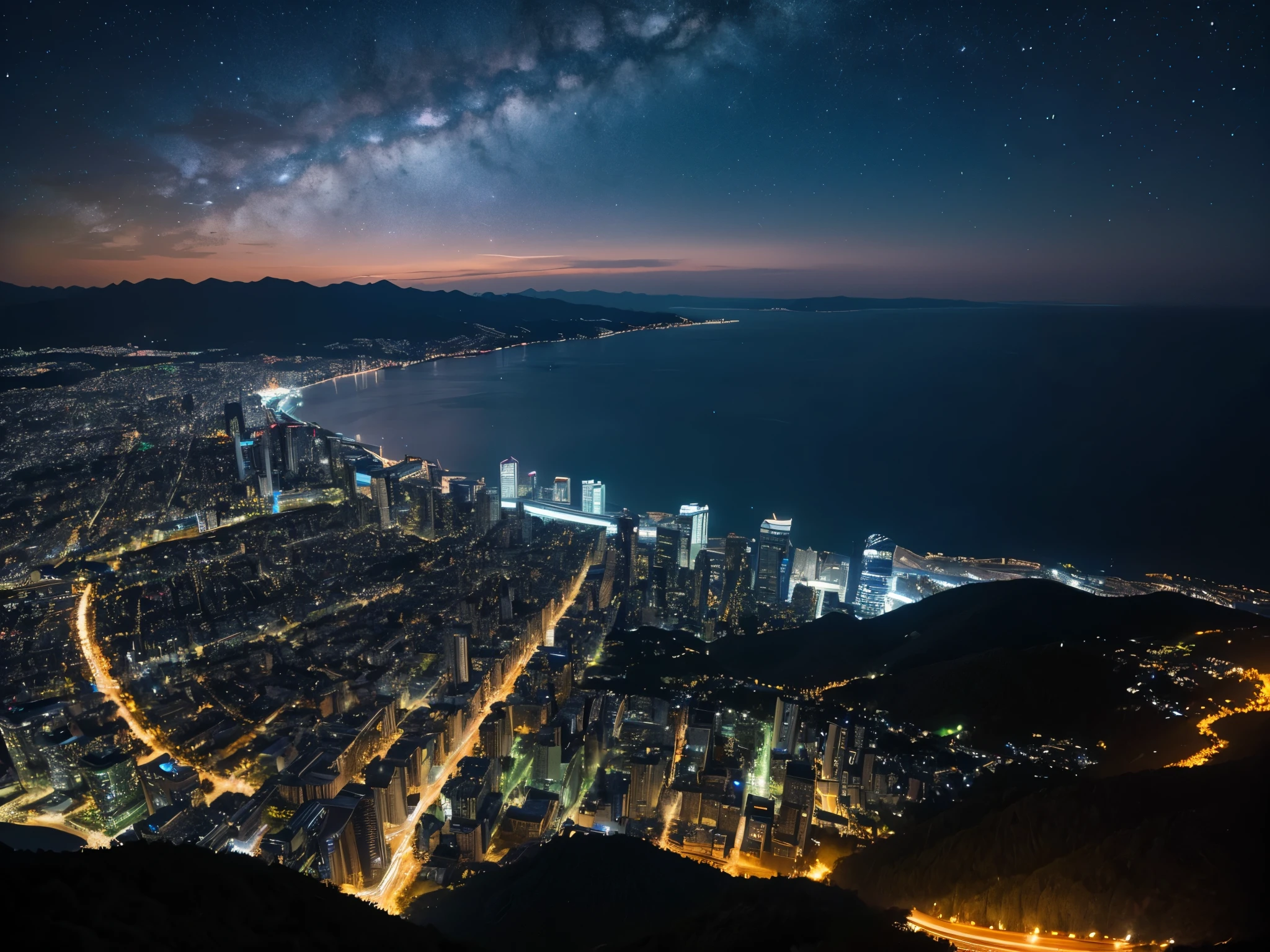 10 million dollar night view、Night view from the top of the mountain、Sea and mountains in the distance