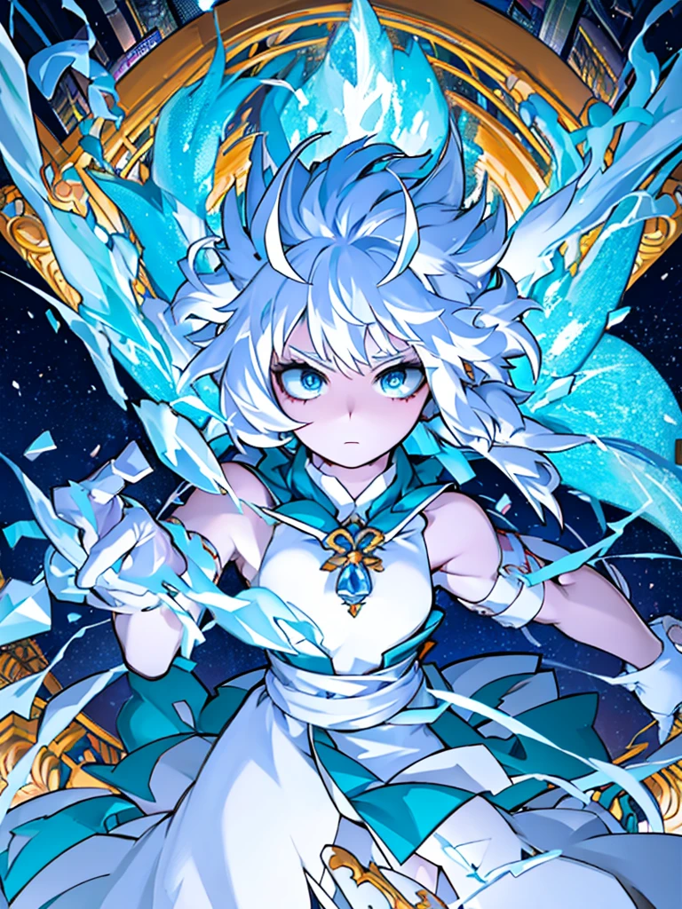 One beautiful woman、cute、Long eyes、Close your mouth、White skin、Crystal blue hair、Blue eyes that shine like jewels、beautiful、long hair、Miko costume、Highest quality、Super detailed、masterpiece、View Viewer、Biologically correct structure
