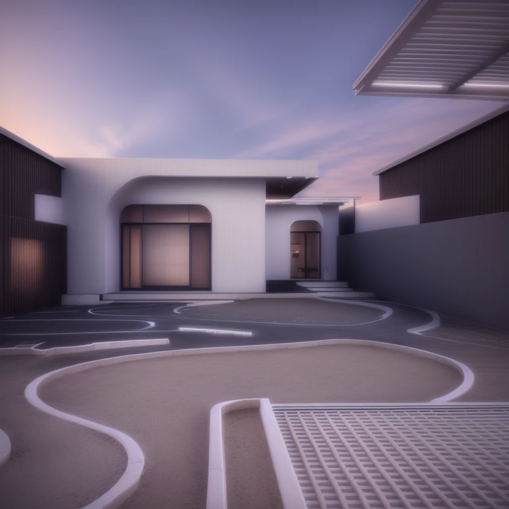 there is a car next to a building, complex 3d rendering, architectural rendering, scene rendering, detailed rendering, house design, high quality, people, beautiful landscape