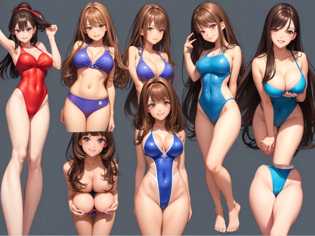 top-quality、Full limbs、complete fingerany women wear competition swimsuits、Beautiful Large Breasts、Brown-haired woman、straight haired、Woman with waist-length hair、Woman in blue and red competitive swimsuit、Brown pantyhose、in the bus、A big smile、Naughty Poses