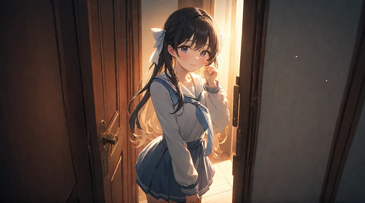 (best quality, 4k, 8K, high resolution, masterpiece: 1.2), Very detailed, (nobody: 1.5), Outside the door，Open door， indoor，cozy indoor, 