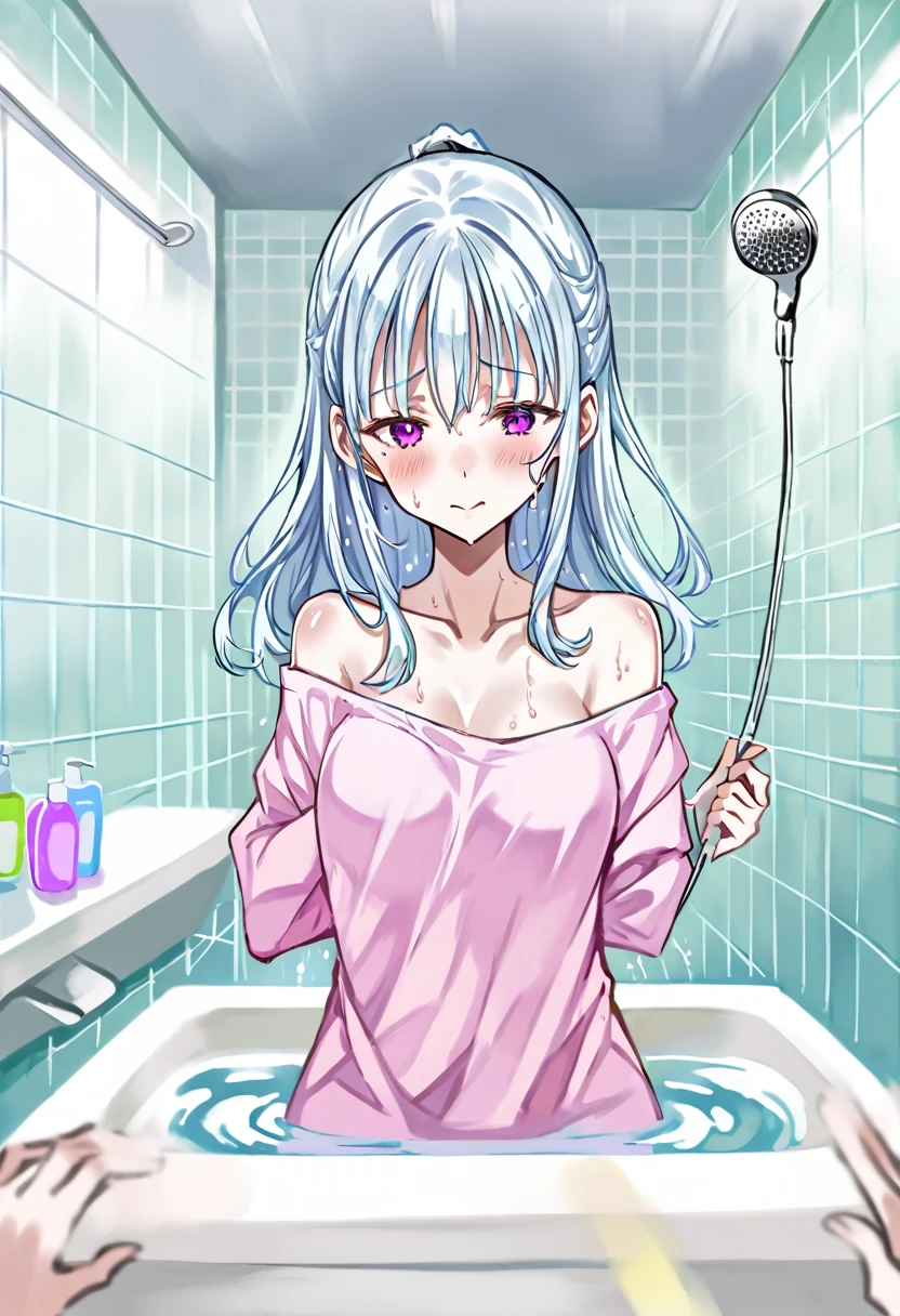 White woman、Bathroom、Soak in the bathtub、good feeling、shampoo、rinse、mirror、shower head