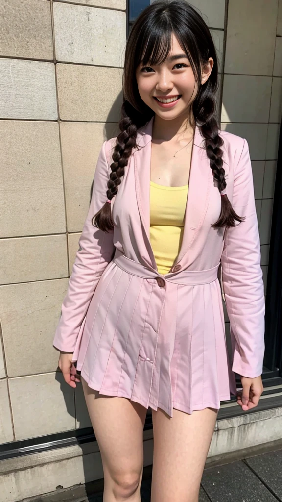 Raw photo、Ultra-realistic、Ultra detailed face、detailed lip、Detailed eyes、High school girl smiling showing her teeth、Long Hair:1.1、chest、Visible curves、Laughing with your mouth open 、Tokyo city角、 Whole body、( Slender body)、(Long Hair)、Big Breasts、Idol、(pastel colour)、18-year-old、Small face、Braid、 Tokyo city、Long beautiful legs 1.2、Curved waist、flower、uniform