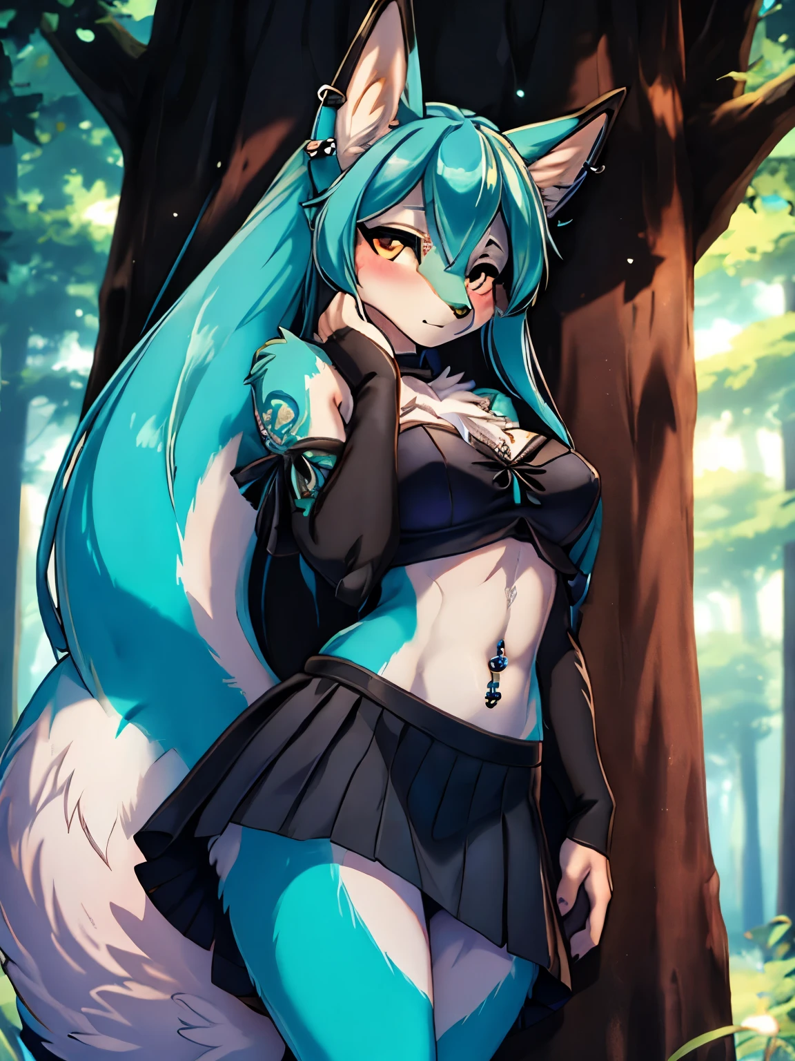 Miku Hatsune, alta definicion, orejas de kitsune, white body, fluffy tail, zombie