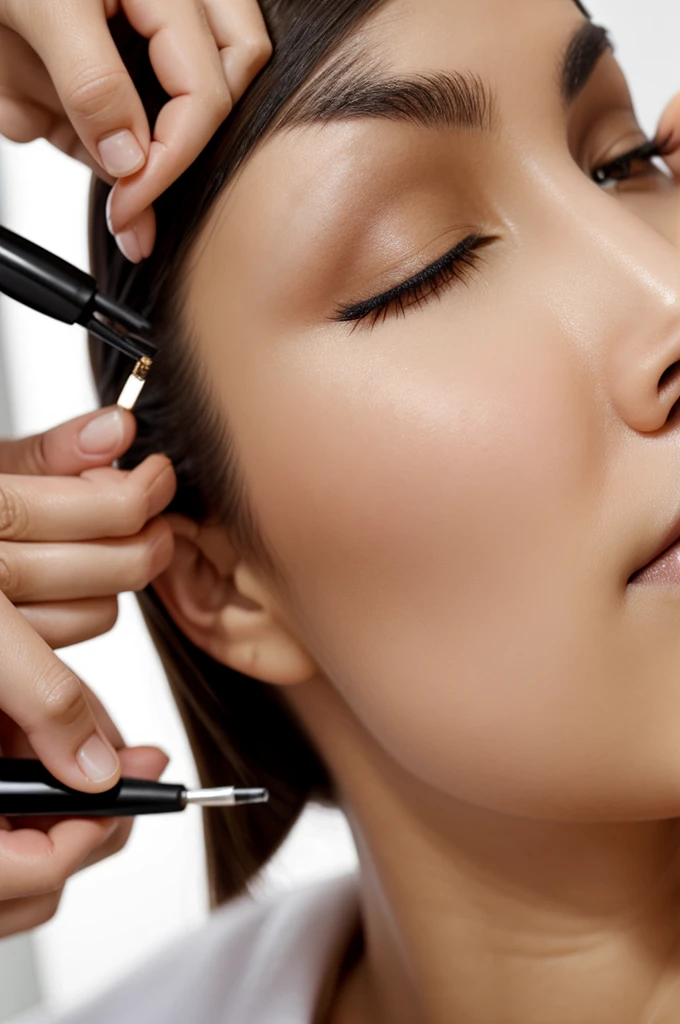 Woman at an appointment with a cosmetologist for eyelash extensions