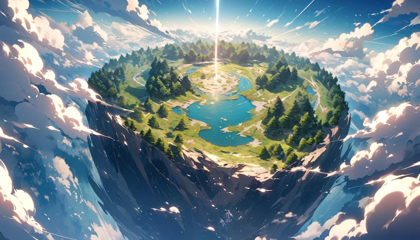 a planet in a park sky during the day, (((the planet suffering from Rayleigh dispersion))), (((the planet is very far away))), many clouds and tree, up view, focus sky
