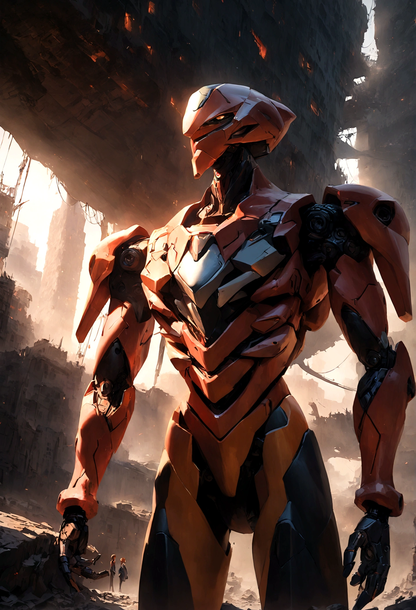 dragon, copper, Horned crown, There are huge wings on the back, spit out electricity from the mouth, Mecha