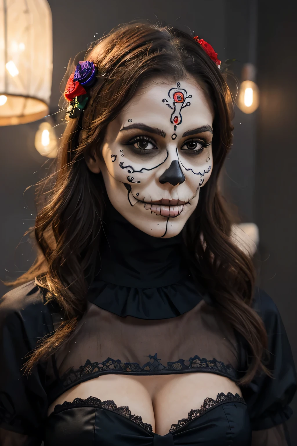 a close up of a pixel art of a woman in a dress, by Kanbun Master, dia de los muertos!!, el dia los muertos!, holy cyborg necromancer girl, /r/pixelart, ( ( dia de los muertos ) ), la catrina, slightly pixelated, saint skeleton queen with mask , n1w69.eth signature 