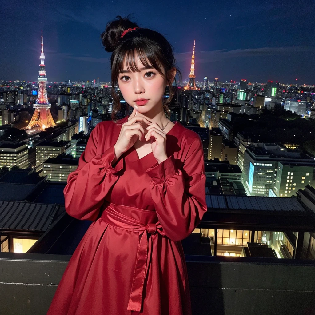 high resolution、Tokyo Tower、Curly ponytail、independent、Exclusive photographer、Night view、