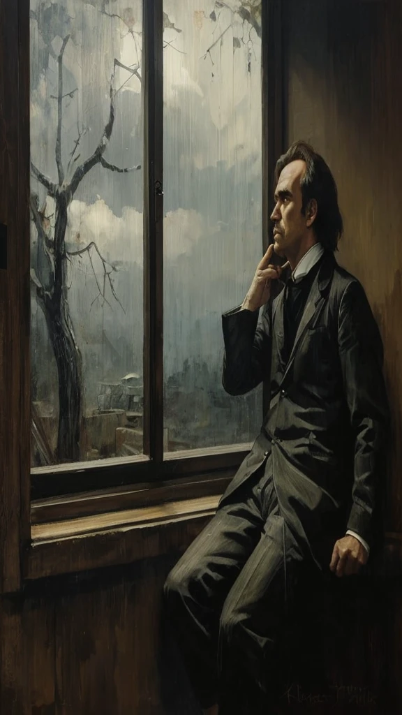 Red, love, Fredrich Nietzsche, anime style, deep thinker, serious vibe