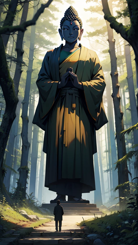 Lord Buddha standing in the middle of the forest