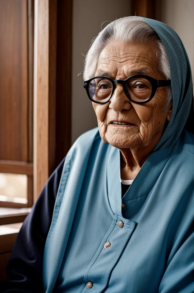 Monja, de Chile, old woman 80 years old, cara anciana, de miedo, con lentes, vestimenta negra