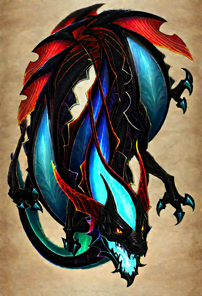 Glowing black and red fire dragon with bioluminescence