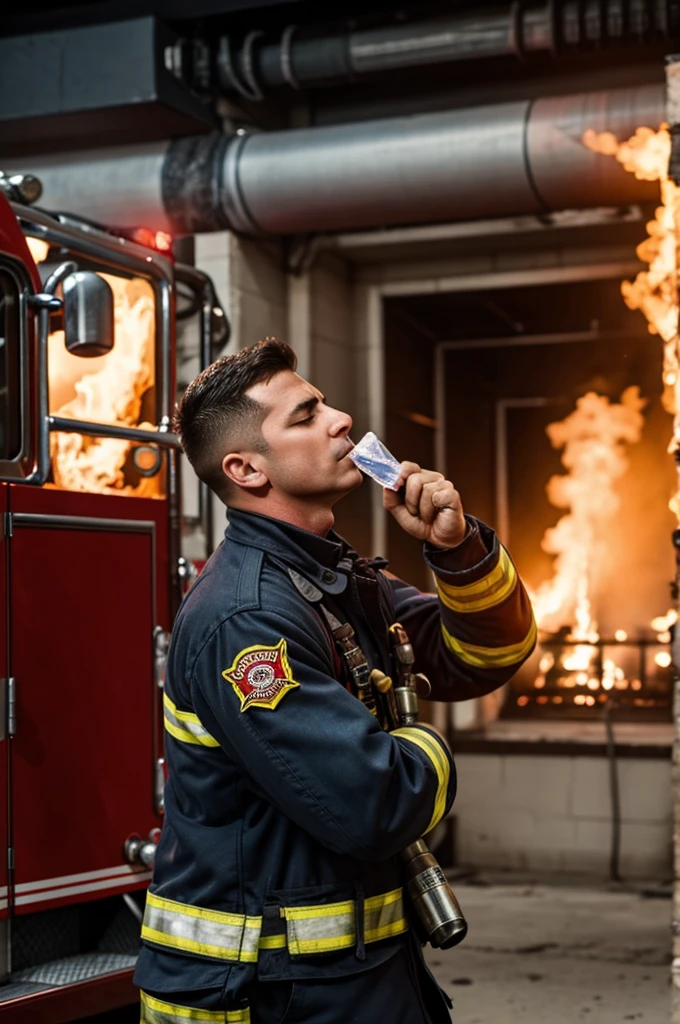 A firefighter snorting amphetamines