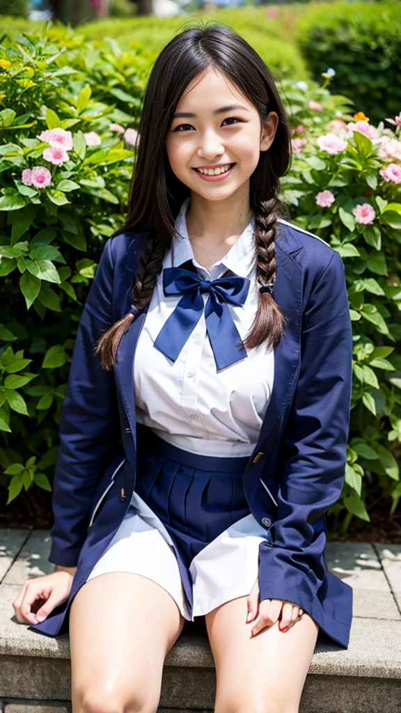 high quality、masterpiece、((blazer、Check skirt、school uniform))、Turn around and look at me、Japanese women、19 years old、Low - Angle、The wind blows and my skirt flutters、Very sensitive skin、Fair skin、Young Face、look at me、Slim figure、Underwear is biting into、Great smile、Turn around and look at me