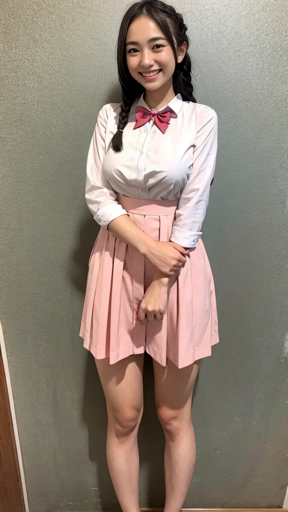 Raw photo、Ultra-realistic、Ultra detailed face、detailed lip、Detailed eyes、High school girl smiling showing her teeth、Long Hair:1.1、chest、Visible curves、Laughing with your mouth open 、Tokyo city角、 Whole body、( Slender body)、(Long Hair)、Big Breasts、Idol、(pastel colour)、18-year-old、Small face、Braid、 Tokyo city、Long beautiful legs 1.2、Curved waist、flower、uniform