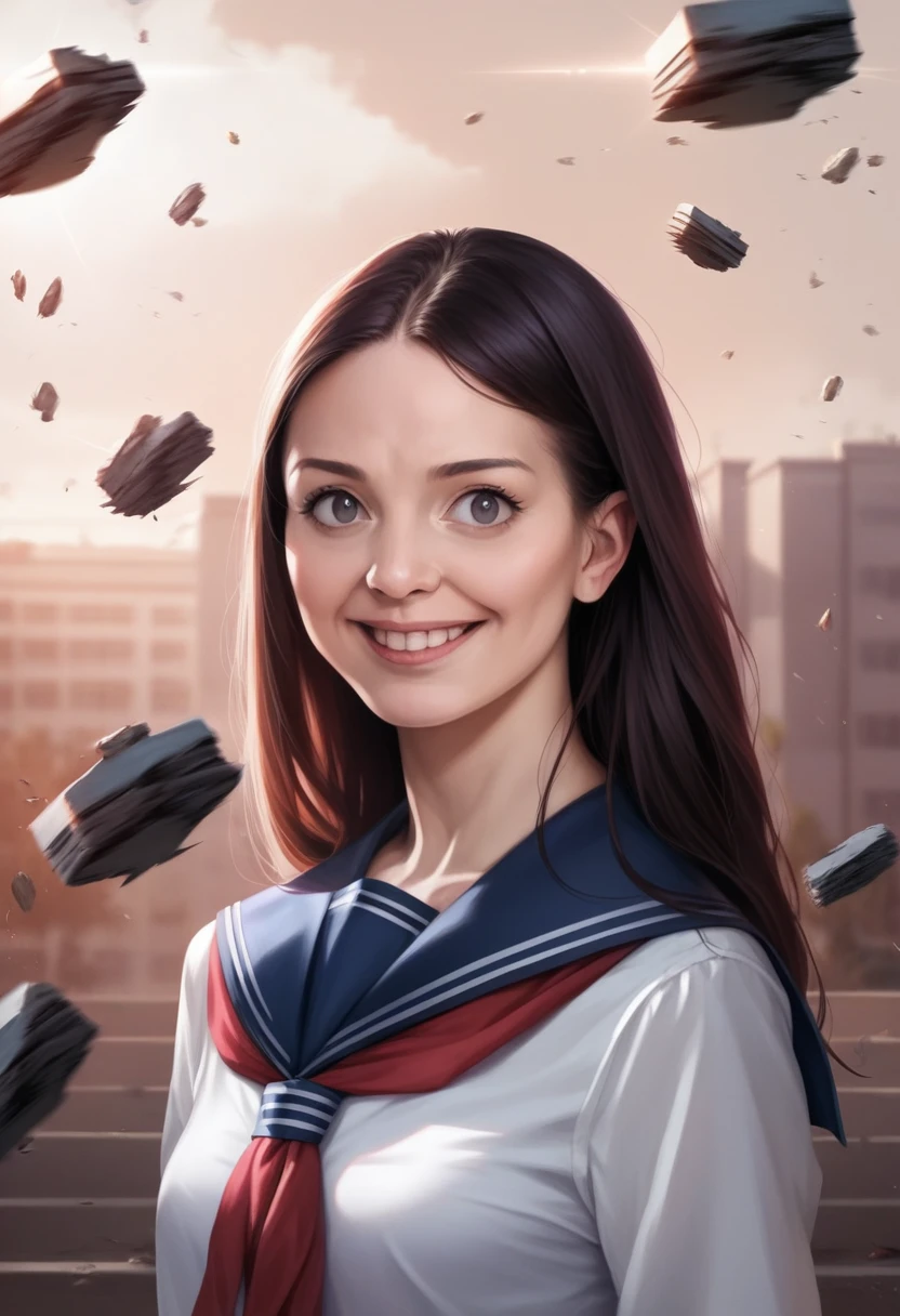 1 girl, (Please wear your high school uniform:1.2), (:1.5), （original　Cai Neihua）, Young Face, Cute face, (RAW Photos, highest quality), (Realistic, Photorealistic:1.4), Flying debris, Sharp focus, Very delicate and beautiful, Very detailed, 2k wallpaper, wonderful, finely, Very detailed CG Unity 8K wallpaper, Very detailed, High resolution, Soft Light, Beautiful detailed girl, Very detailed目と顔, Beautiful and detailed nose, Beautiful and detailed, Blake Springs Street Corner, Cinema Lighting, Perfect Anatomy, Slender body, Straight and long, Long Hair, Parted bangs, An innocent smile, （Looking at the audience）,Navy blue sailor suit、looking at the camera、cute、clear