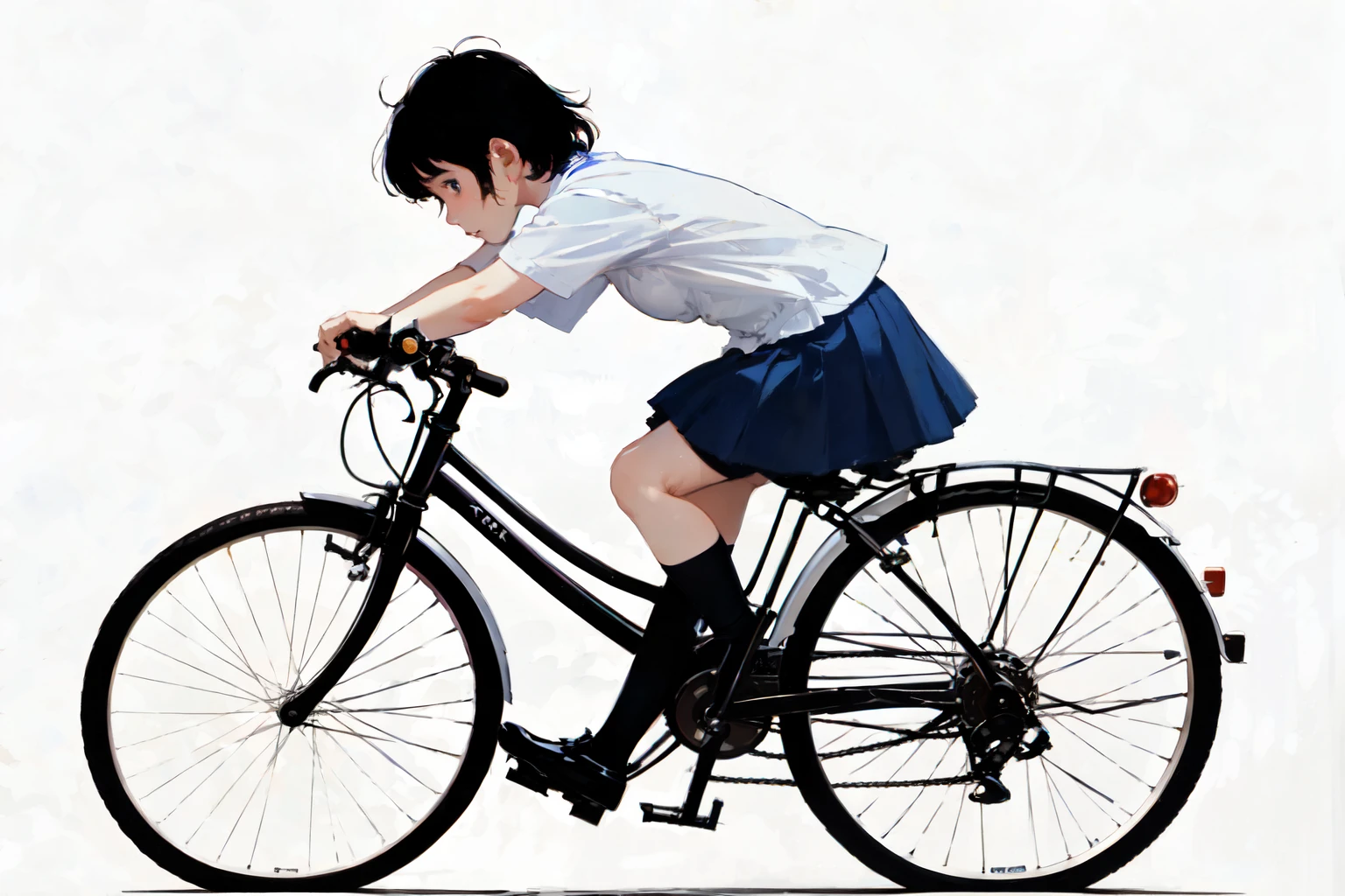 (Highest quality、masterpiece)、(5  girl riding a bicycle)、(Assisting Dad:1.2)、(Children's bicycles、whole)、(From the side)、(Cute face)、short hair、White clothes、shoes、(No background)、White Background、Blur the background、(Watercolor of singer Sargent)、Impressionist style painting、