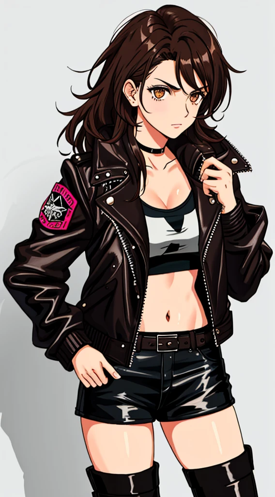 <lora:pixai minorin 2D hassaku:0.85>, minorin, chihara minori, medium dark hair, swept parted bangs, 1 adult woman, microphone, solo, cable, riding crop, smile, scarlet leather jacket, medium breasts, necklace, pencil skirt, whip, dominatrix, asymmetrical hairdo, blunt bangs, sidelocks, predatory look, finger gloves, red latex, intricately detailed, highres 4k, hdr, diffuse dynamic lighting, cinematic shading, rtx on , masterpiece, best quality, seiyuu, voice actor, idol,