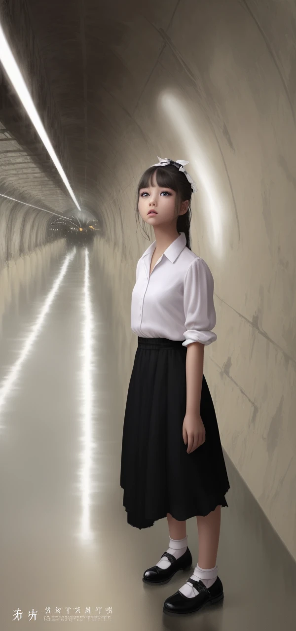 masterpiece,best quality, illustration,{beautiful detailed girl},beautiful detailed glow,(flames of war:1.2),(nuclear explosion behide:1.3),rain,detailed lighting,detailed water,(beautiful detailed eyes:1.1),expressionless,palace,azure hair,disheveled hair,long bangs,hairs between eyes,(whitegrey dress:1.1),black ribbon,white bowties,midriff,big forhead,blank stare,flower,long sleeves