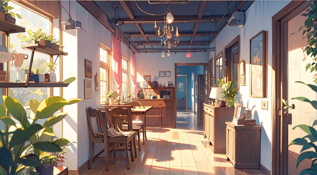 (masterpiece:1.2), best quality,Pixif,Warm animated scenes,cozy anime,indoor，Corridor leading to the door
 