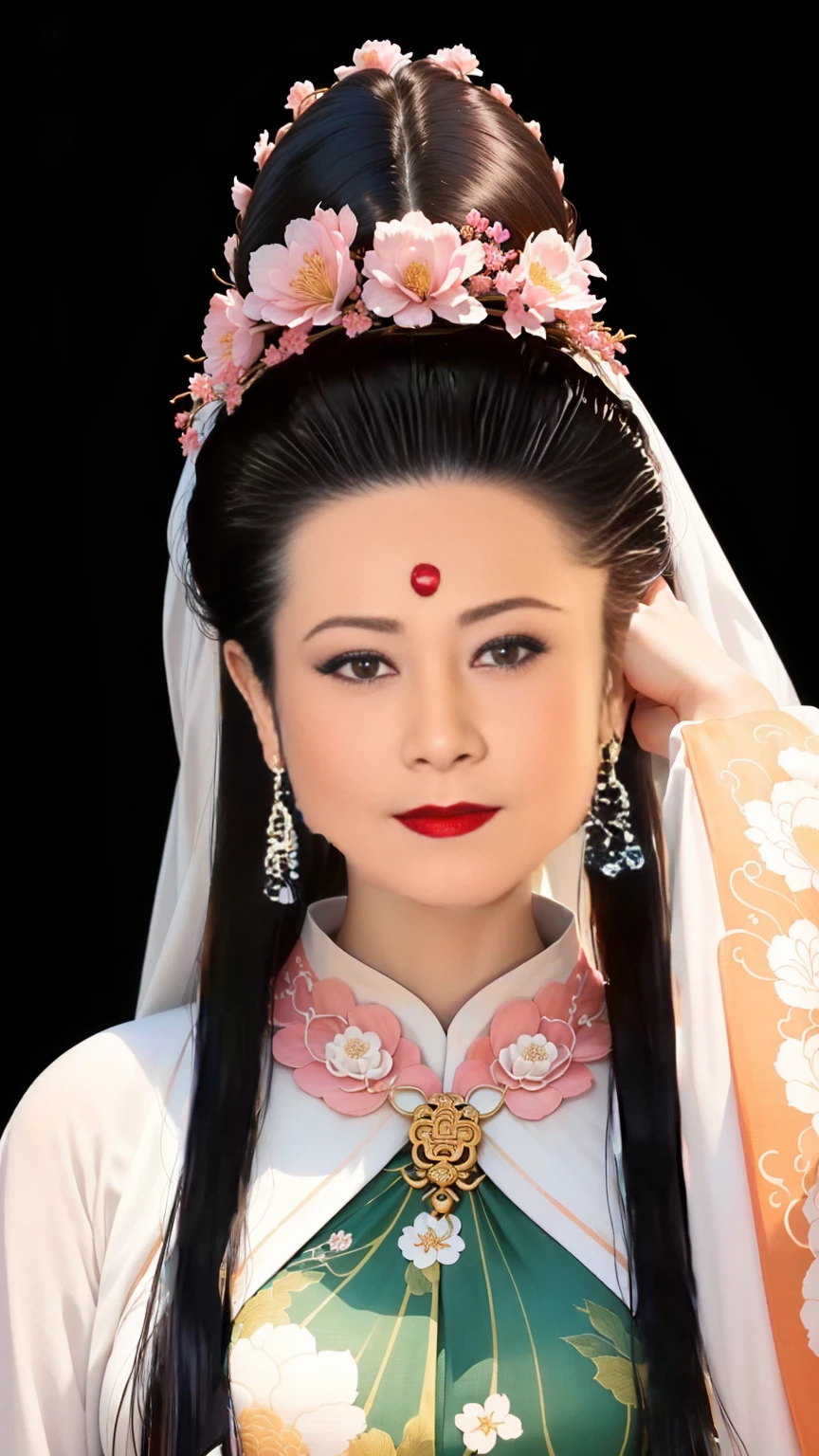 Close-up of a woman in a white and pink dress, heise-lian yan fang, Yun Ling, Inspired by Lu Ji, inspired by Zhang Yin, Inspired by Li Tang, Chinese Bodhisattva, feng shu, inspired by Yun Du-seo, song nan li, Chinese Bodhisattva, xue han, Traditional Makeup, Inspired by Li Di