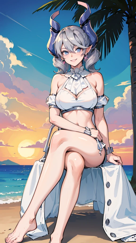 (best quality:1.3), (4k quality), 1 mature woman, rem by re:zero, curvy body, ((Detailed face)), (blush), ((bikini cow)), (beach)