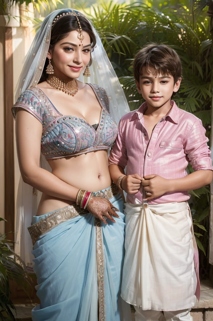 ((Mother and young son together:1.9)), (( Fair skinned Indian Mother and young son getting incest marriage picture:1.5)), Ultra detailed photo of a ultra sexual incredibly gorgeous Indian 32 year old sexy angelic supermodel mother bride, ((ultra sexy bridal miniskirt saree:1.5)), mystical lights, backlit, ((very detailed faces)), focus on face, (very deep cleavage:1.5), ink lines, dynamic, modern, awe inspiring, whimsical, complex, dreamlike, magical, visually stunning, high contrast, soft colors, high quality fingers, normal hands, detailed fingers, Absurd resolution, ((high resolution:1.5)), (masterpiece: 1.4), super detailed, (((detailed face, detailed expression)), (realistic, photo-realistic:1.37), (full body:1.5), (masterpiece), best quality, ultra beautiful woman, slender legs, sexy slender legs, thin waist, blonde hair, bright blue eyes, cute round ass, with a fun quirky smile, unbuttoned blouse, view from the front