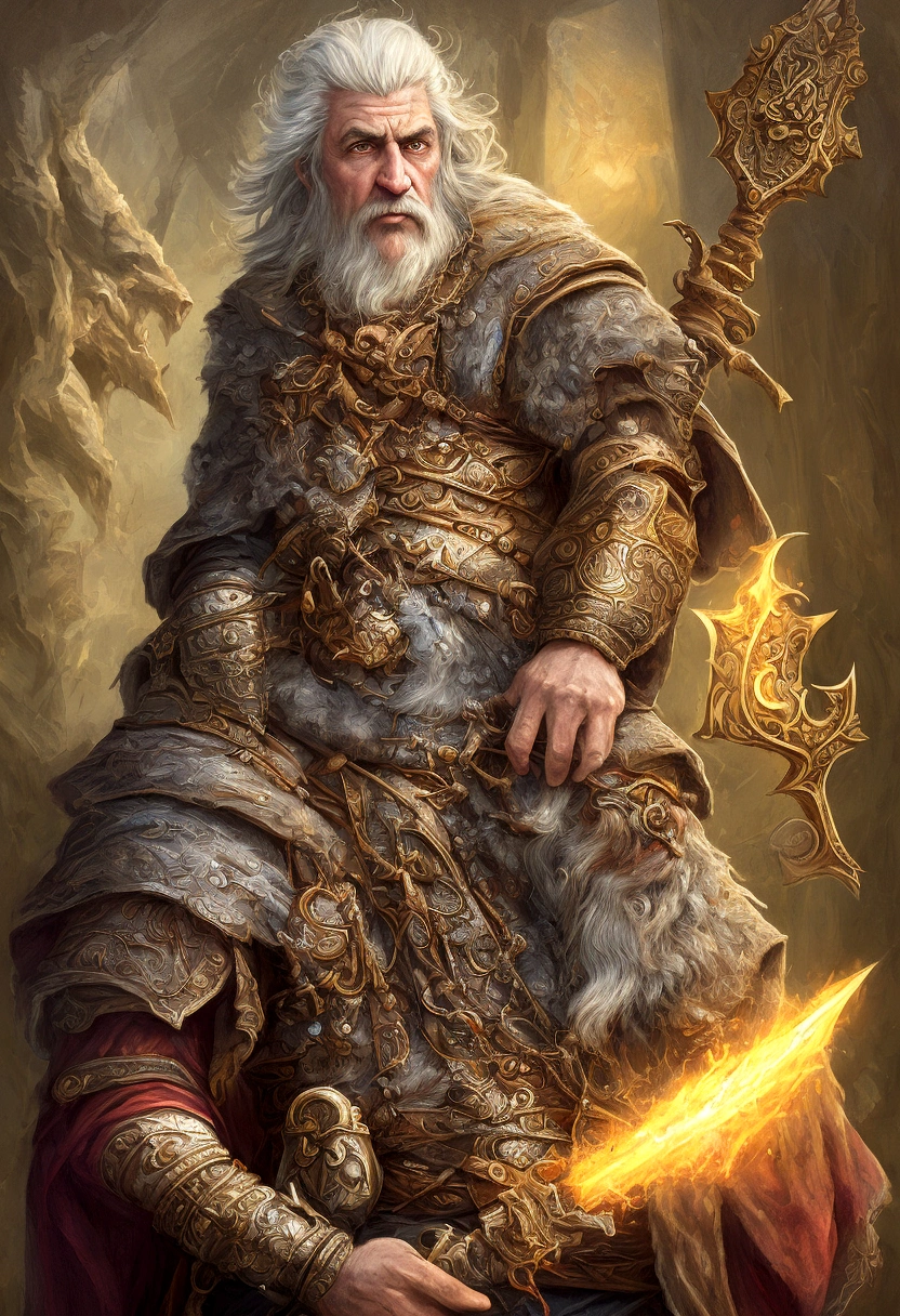 cartoon image of Justinian The Great as Emperor of Byzantine Empire with a long beard holding a pick axe, young male archmage, fantasy hearthstone art style, detailed digital 2d fantasy art, epic fantasy card game art, epic rpg portrait, in hearthstone art style, epic fantasy style art, portrait of gandalf, painted portrait of rugged odin, epic fantasy art style, epic full color illustration