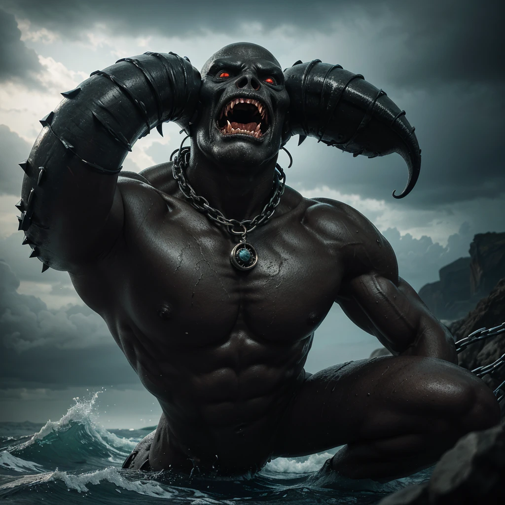 Muscular man with a fish face