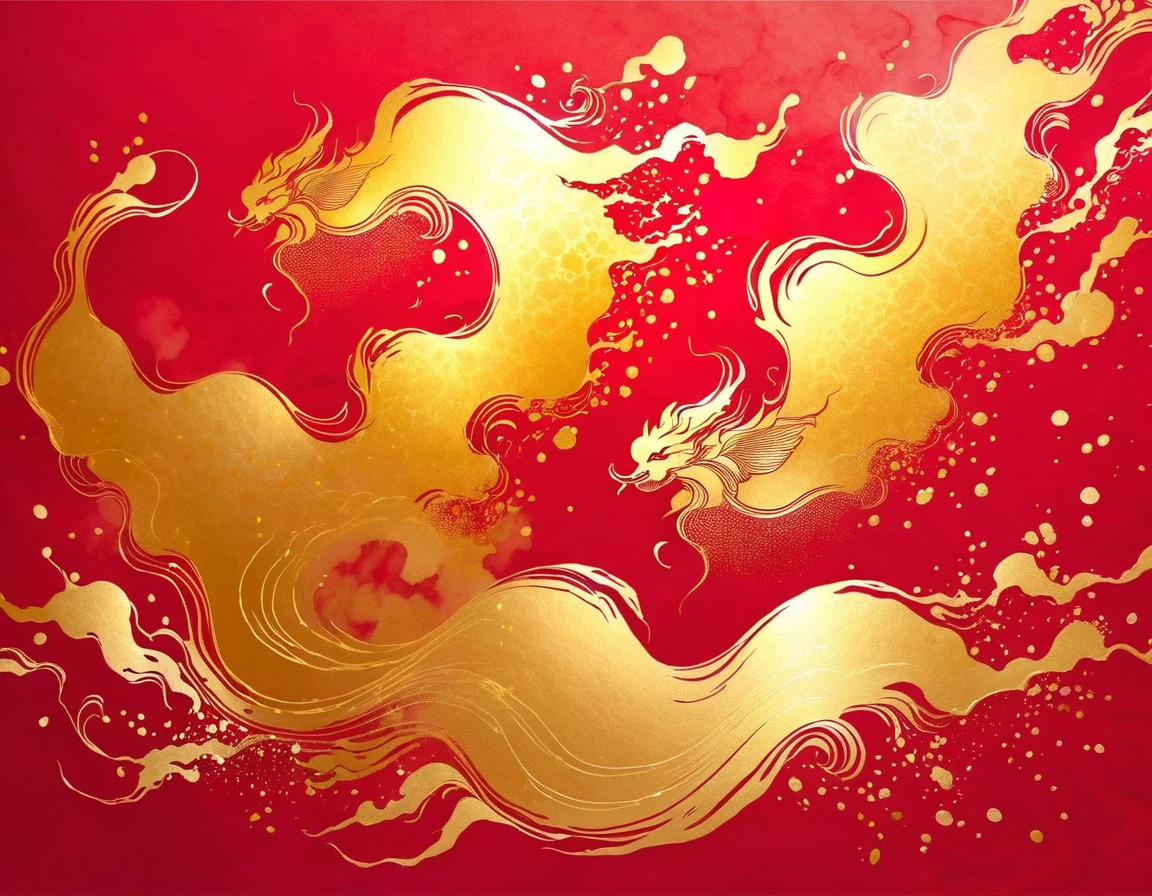 Golden ink ink stains on red paper for traditional Chinese New Year wallpaper，（ink splasting：0.4）