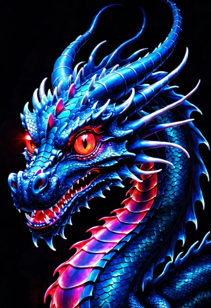 Dragon with red bioluminescence eyes and background
