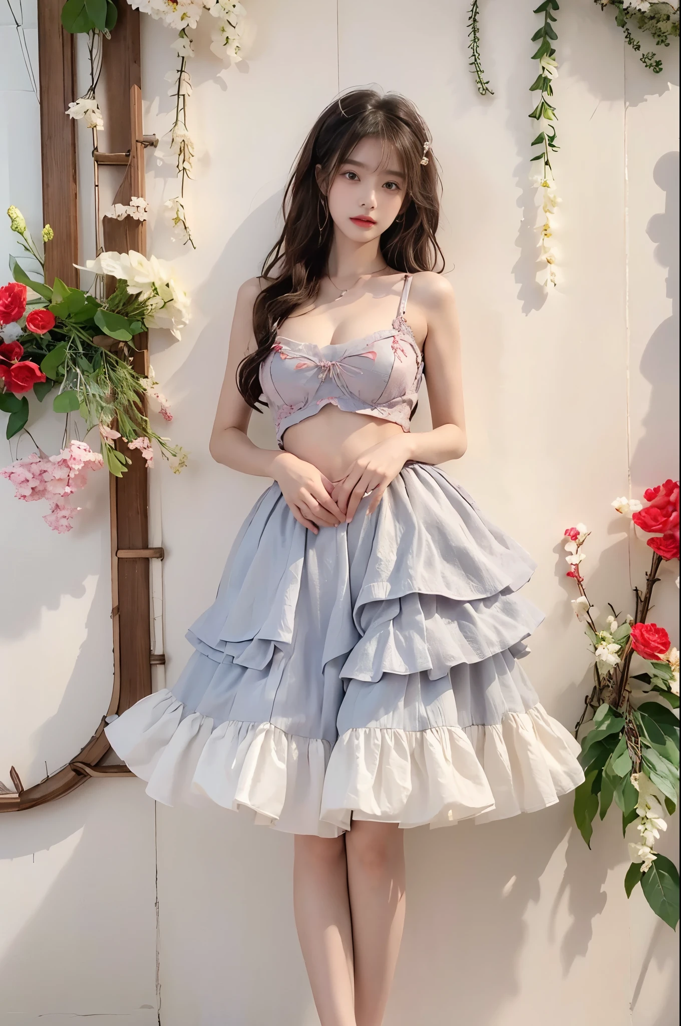 NijiCute, Beauty, beautiful女人,Have a perfect body:1.4,Layered Hairstyle,((Big breasts)), ((D cup)), Visible cleavage,Bare shoulders, Highly detailed face and skin texture,Double eyelids,Skin Whitening,Long hair,Whitening long legs,Standing by the sea, Fashion girl, Red lips, Sweet maiden, beautiful妆容, detail, lifelike, Very detailed, amazing, beautiful, Young and energetic, high quality,High Definition, rich and colorful,Exquisite, Smooth skin, The skirt is short, Lift the skirt with your hands, Elegant and charming posture, Official Art, Extremely detailed, Movie atmosphere, Soft colors, Natural skin texture,