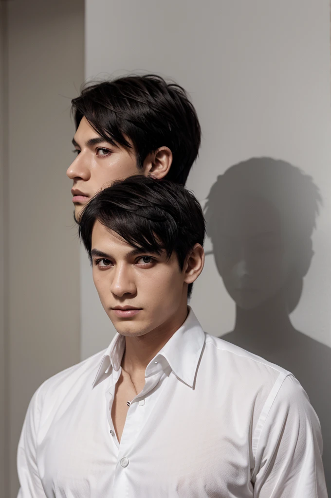 anime style, best quality, black short wolfcut hair, dark red eye, white shirt, black tie, black suit, smoking, looking at the camera with a flat gaze