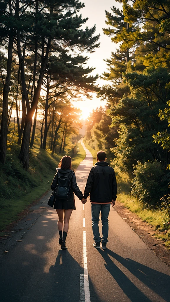 	•	A person walking alone on a wide road at sunrise.
	•	A couple holding hands, walking into the sunset.
	•	Someone walking along a quiet forest path.