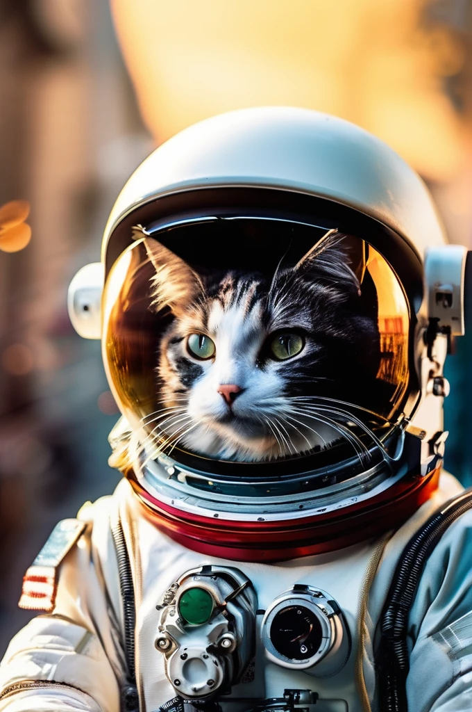 RAW Photos, delicate, Highest quality,Hyper Detail, In detail,  8k, 32k, masterpiece,(Ultra-high resolution:1.2),Cat in a space suit、The breath is depicted in white.、It&#39;s snowing、Take a helmet、The mission to the moon is ready, In the snowy forest、Cloudy Trees々and crunchy, cold,Hide in burrows and tree holes,Rim Light