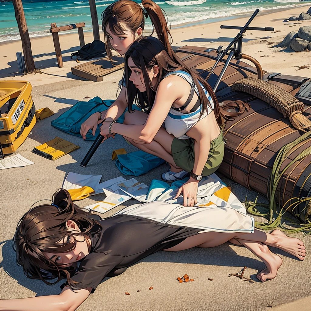 (masterpiece, top quality, best quality, official art, beautiful), At the beach, a trumpet,on the ground,no humans