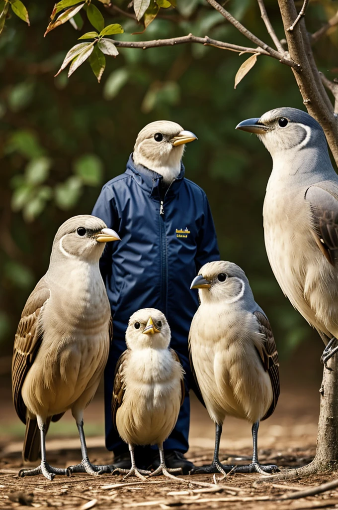 Dad bird with his two ren