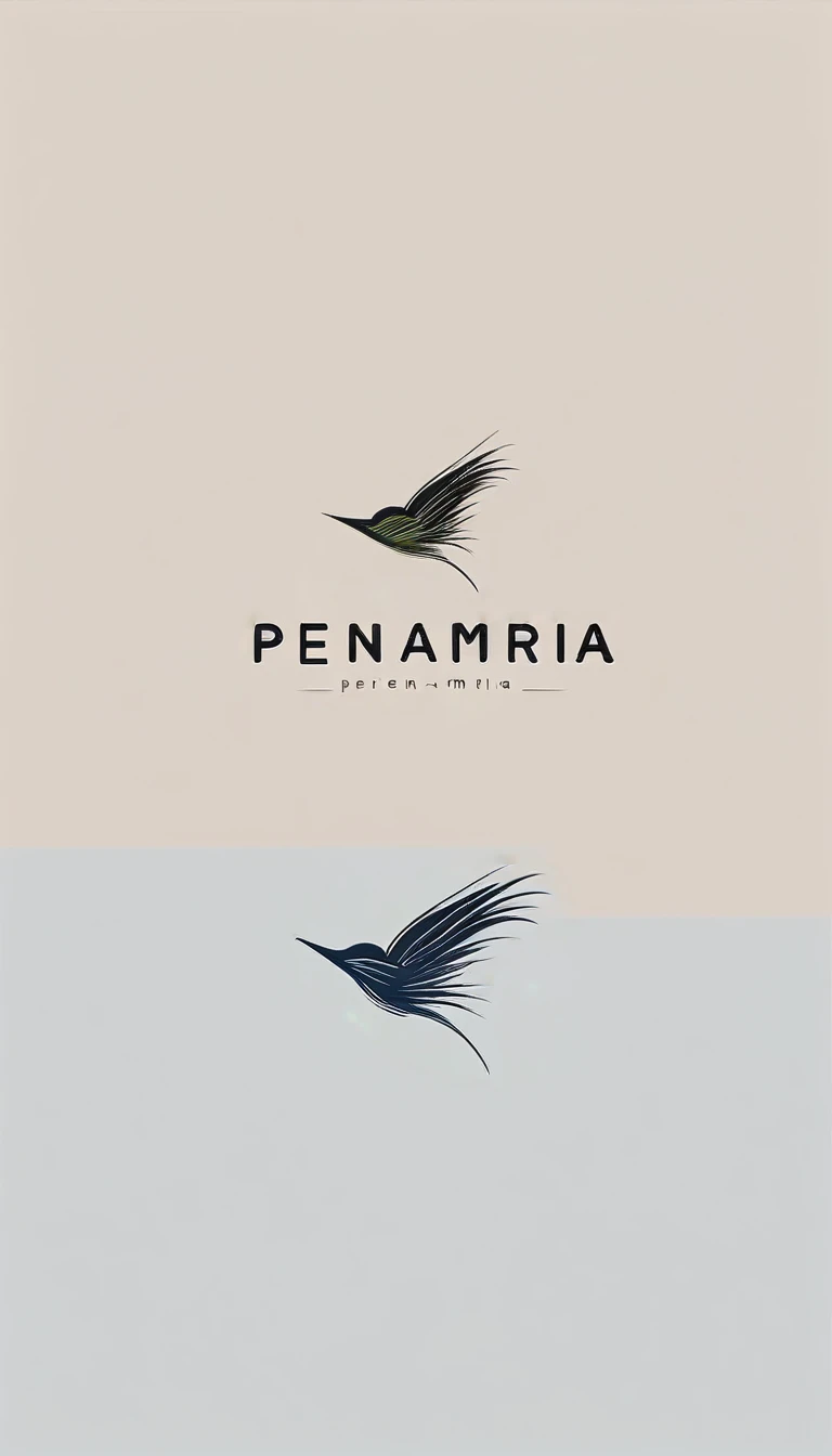 A minimal, modern, simple, cinematic logo design for the brand “Penamemoria". Create a modern, minimalistic, high-quality, logo of a bird with special and thin threads as tail