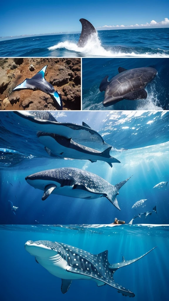 Whales, turtles, whale sharks and manta rays、Colorful sea beautiful