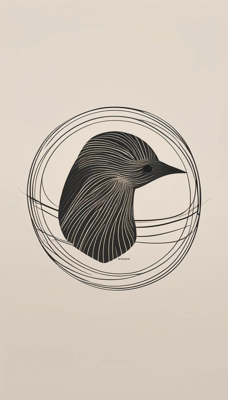 A minimal, modern, simple, cinematic logo design for the brand “Penamemoria". Create a modern, minimalistic, high-quality, logo of a bird with special and thin threads as tail
