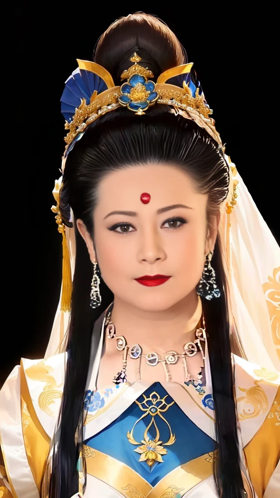 a close up of a woman wearing a blue and gold dress, heise-lian yan fang, Yun Ling, Inspired by Lu Ji, inspired by Zhang Yin, Inspired by Li Tang, chinese empress, feng shu, inspired by Yun Du-seo, song nan li, Chinese Princess, xue han, Traditional Makeup, Inspired by Li Di
